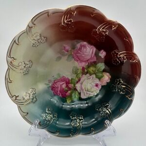 Antique CT Altwasser Germany Hand Painted Porcelain Bowl Pink Roses Gold Gilt